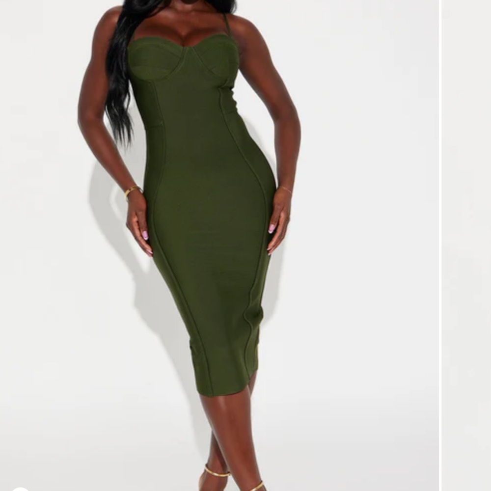 Fashion Nova Olive Green Midi Dress